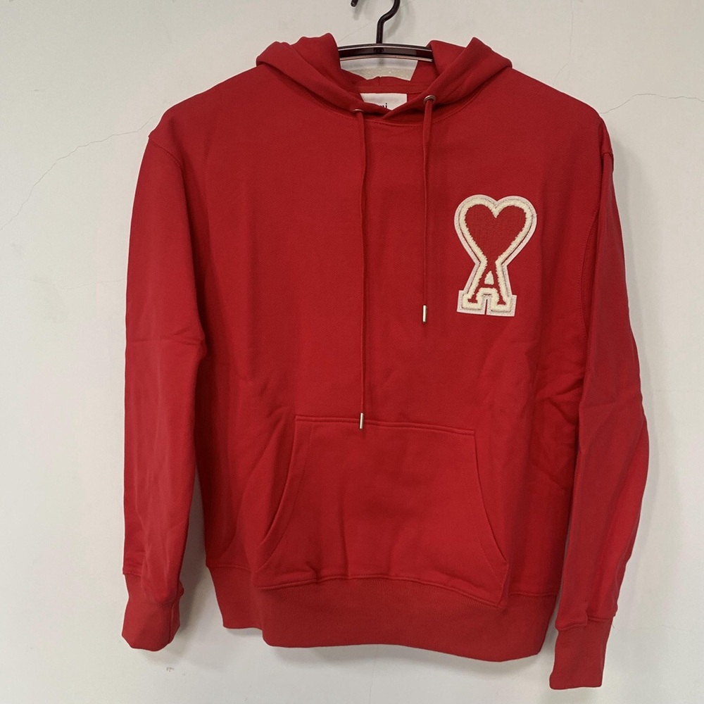 Ami Red Hoodie with Heart Emblem
